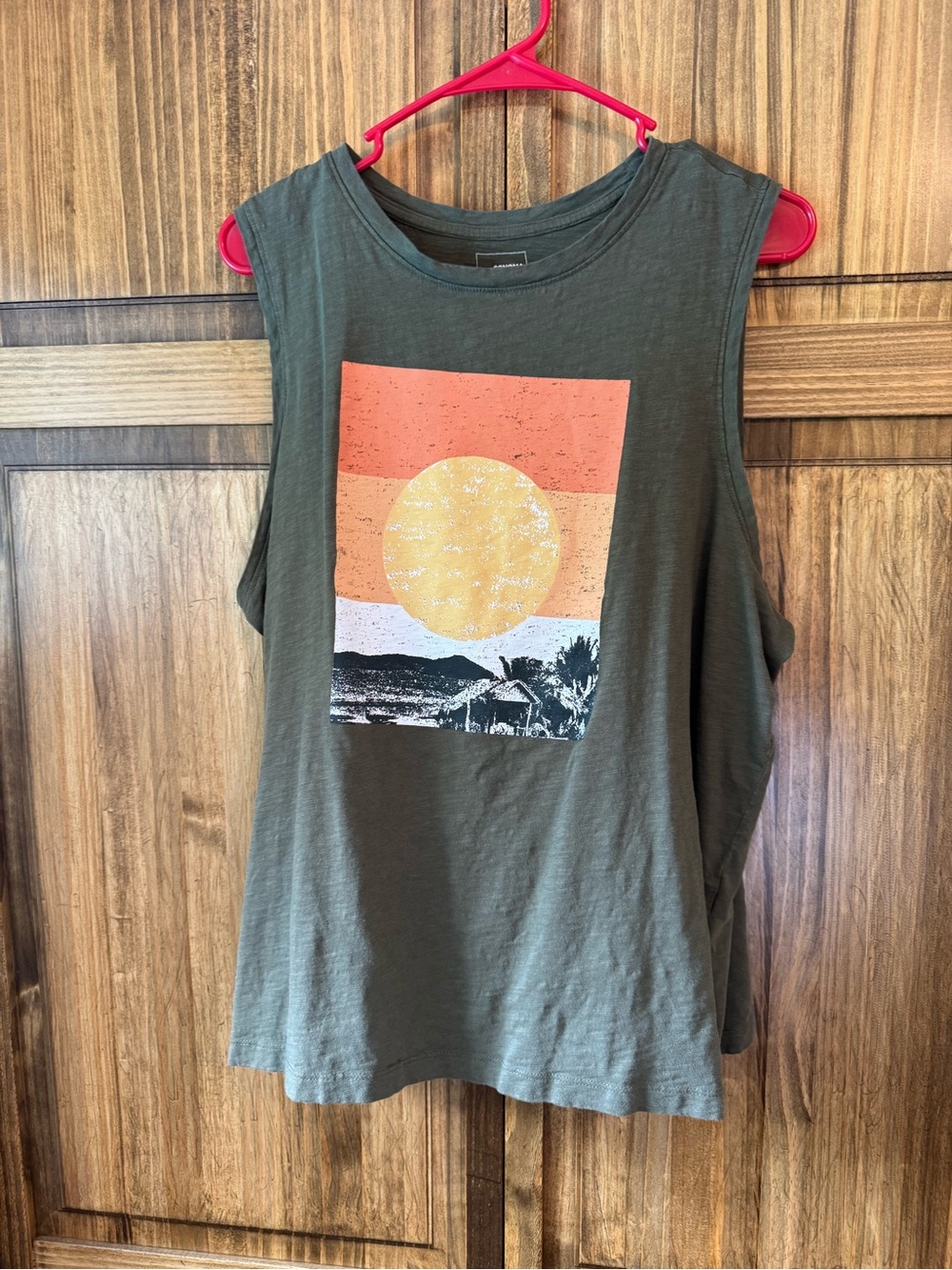 Sonoma Olive Graphic Tank Top with Sunset Motif